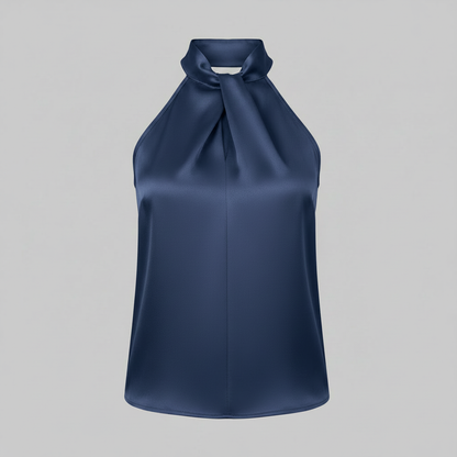 Top in Seta Donna con Colletto Nodo | Top Senza Maniche Elegante