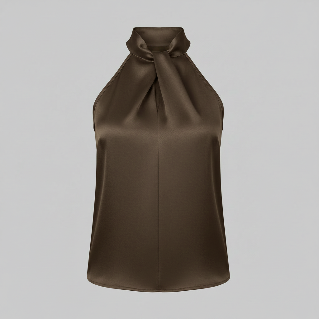 Top in Seta Donna con Colletto Nodo | Top Senza Maniche Elegante