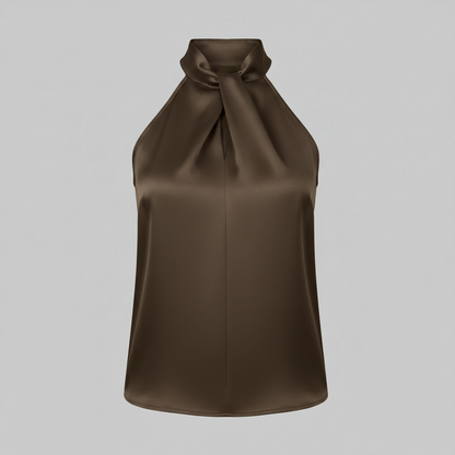 Top in Seta Donna con Colletto Nodo | Top Senza Maniche Elegante